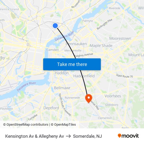 Kensington Av & Allegheny Av to Somerdale, NJ map