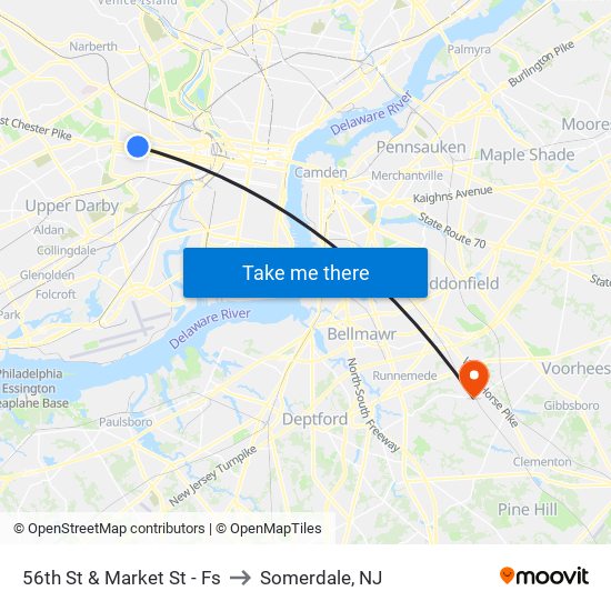 56th St & Market St - Fs to Somerdale, NJ map