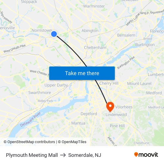 Plymouth Meeting Mall to Somerdale, NJ map