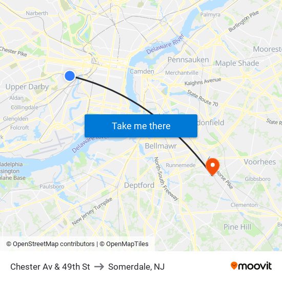 Chester Av & 49th St to Somerdale, NJ map