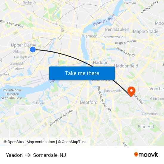 Yeadon to Somerdale, NJ map