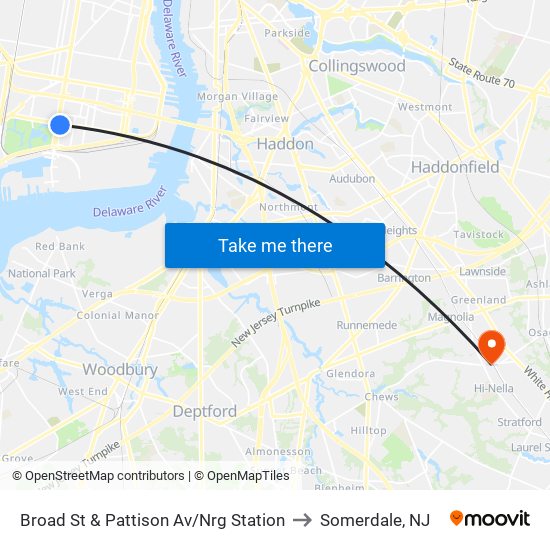 Broad St & Pattison Av/Nrg Station to Somerdale, NJ map