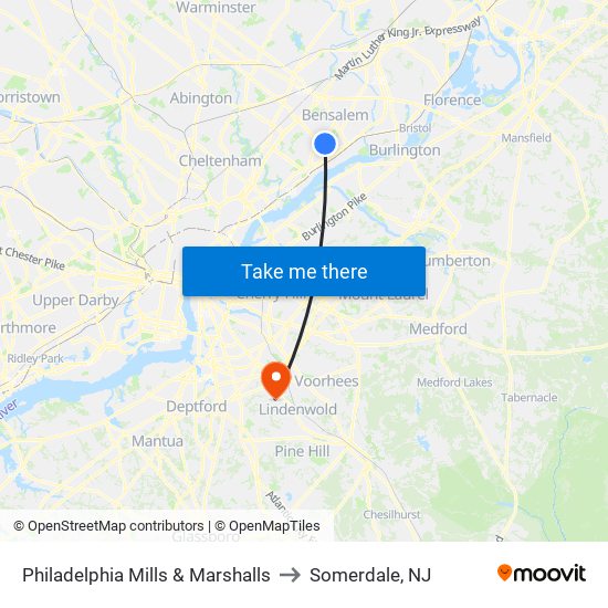 Philadelphia Mills & Marshalls to Somerdale, NJ map