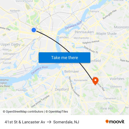 41st St & Lancaster Av to Somerdale, NJ map