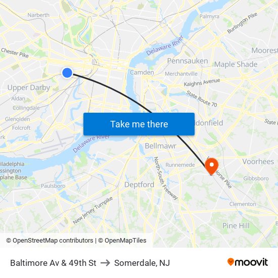 Baltimore Av & 49th St to Somerdale, NJ map