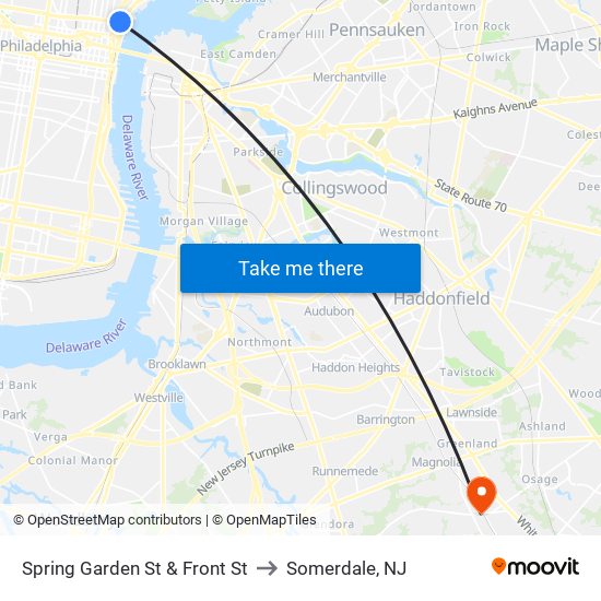 Spring Garden St & Front St to Somerdale, NJ map