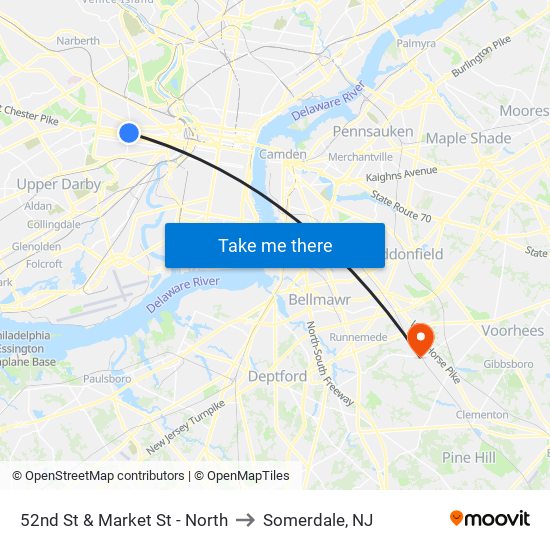 52nd St & Market St - North to Somerdale, NJ map