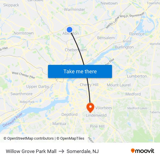 Willow Grove Park Mall to Somerdale, NJ map