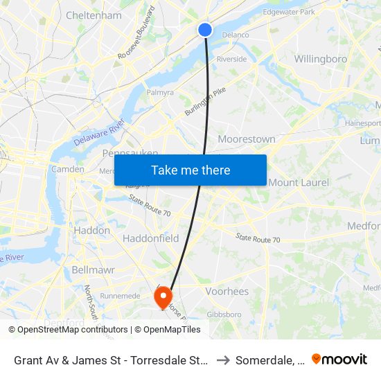 Grant Av & James St - Torresdale Station to Somerdale, NJ map