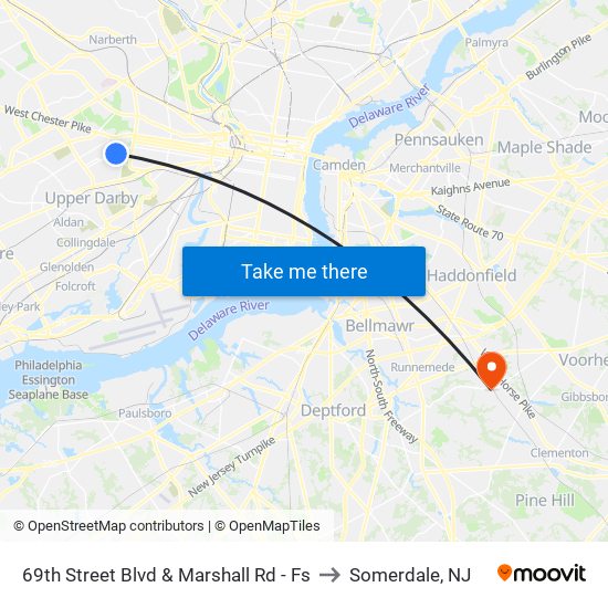 69th Street Blvd & Marshall Rd - Fs to Somerdale, NJ map