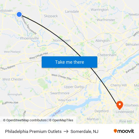 Philadelphia Premium Outlets to Somerdale, NJ map
