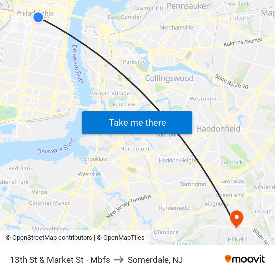 13th St & Market St - Mbfs to Somerdale, NJ map