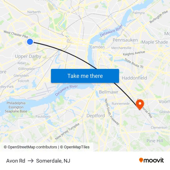 Avon Rd to Somerdale, NJ map