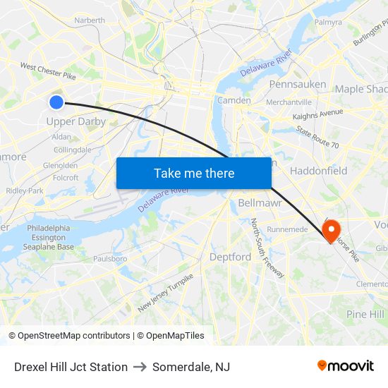 Drexel Hill Jct Station to Somerdale, NJ map