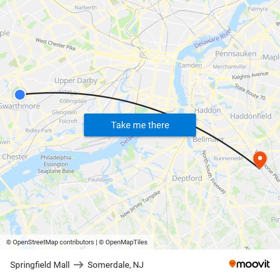Springfield Mall to Somerdale, NJ map