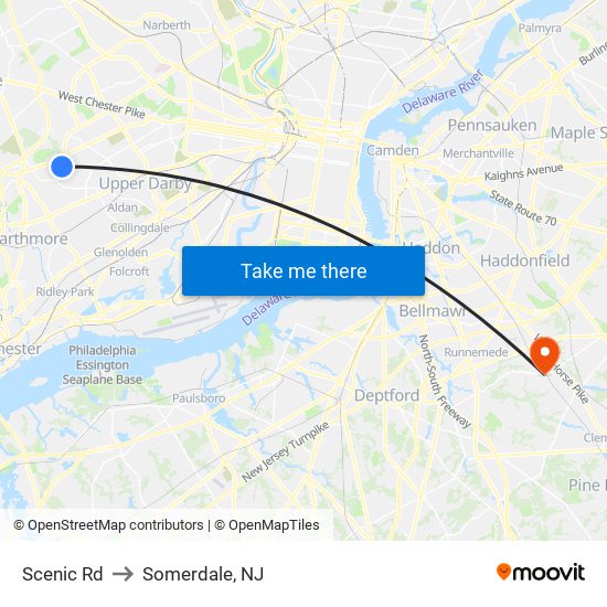 Scenic Rd to Somerdale, NJ map