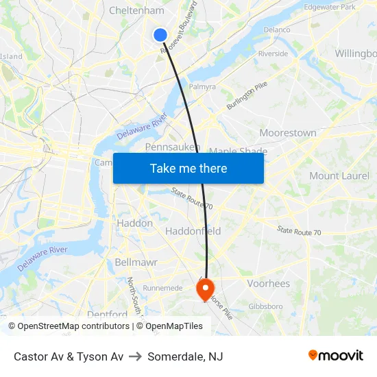 Castor Av & Tyson Av to Somerdale, NJ map