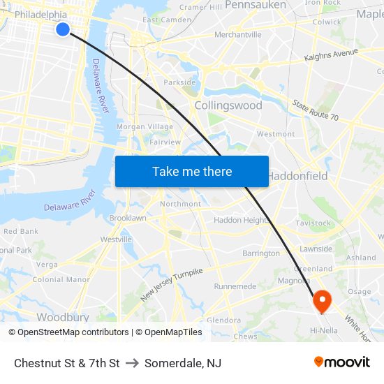 Chestnut St & 7th St to Somerdale, NJ map