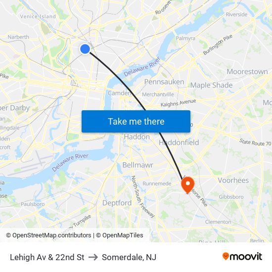 Lehigh Av & 22nd St to Somerdale, NJ map