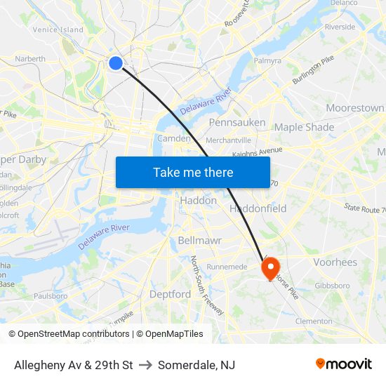 Allegheny Av & 29th St to Somerdale, NJ map