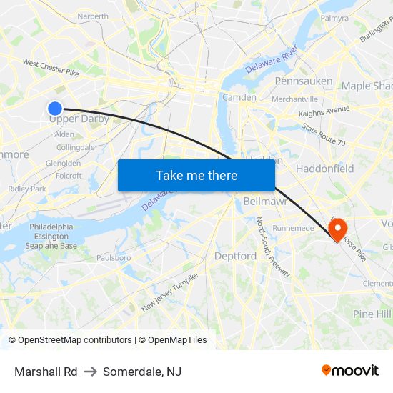 Marshall Rd to Somerdale, NJ map