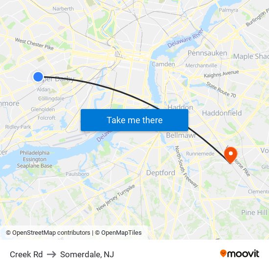 Creek Rd to Somerdale, NJ map