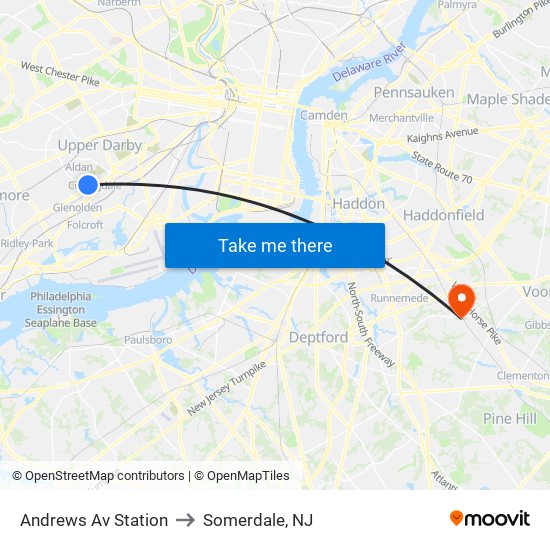 Andrews Av Station to Somerdale, NJ map