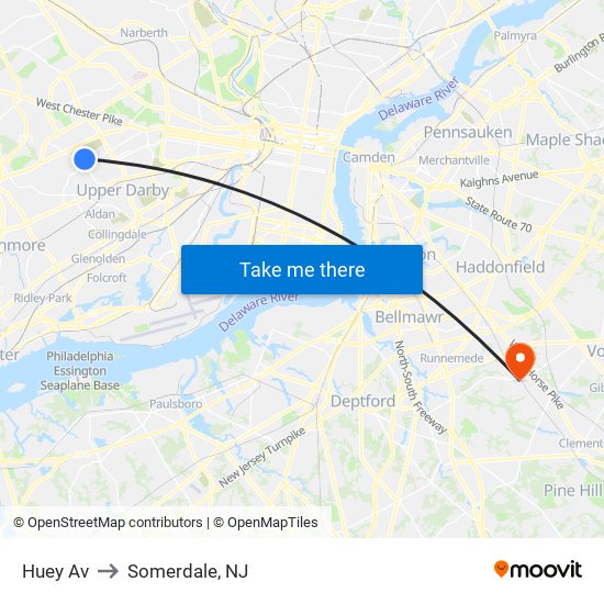 Huey Av to Somerdale, NJ map