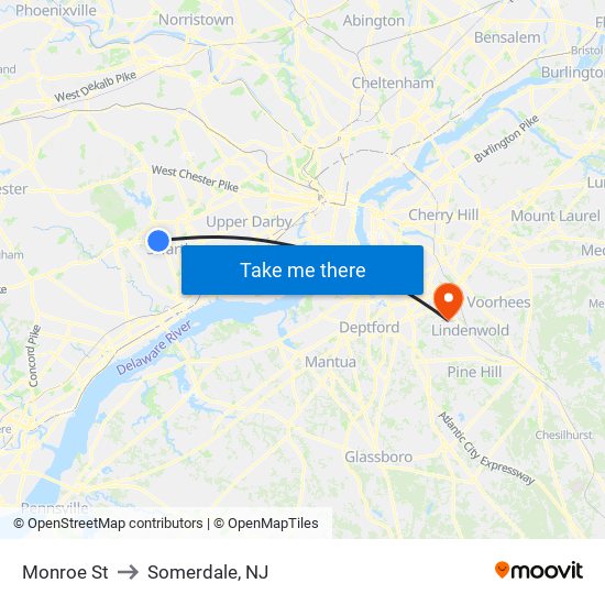 Monroe St to Somerdale, NJ map