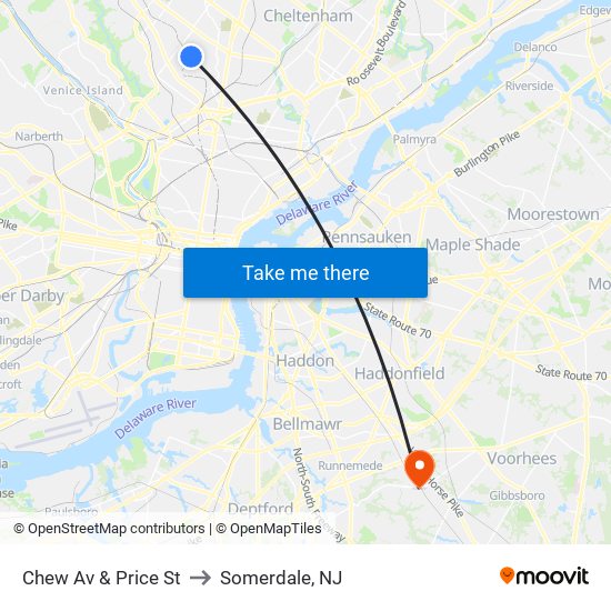 Chew Av & Price St to Somerdale, NJ map