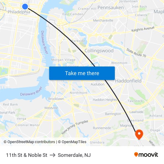 11th St & Noble St to Somerdale, NJ map