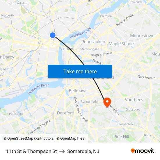 11th St & Thompson St to Somerdale, NJ map