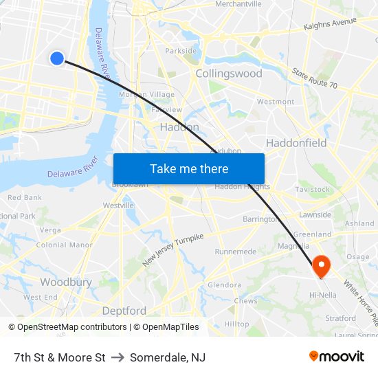 7th St & Moore St to Somerdale, NJ map