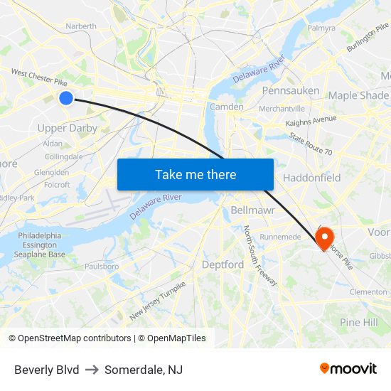 Beverly Blvd to Somerdale, NJ map