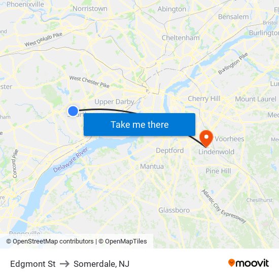 Edgmont St to Somerdale, NJ map