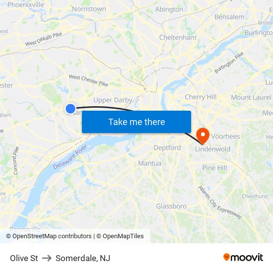 Olive St to Somerdale, NJ map