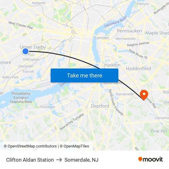 Clifton Aldan Station to Somerdale, NJ map