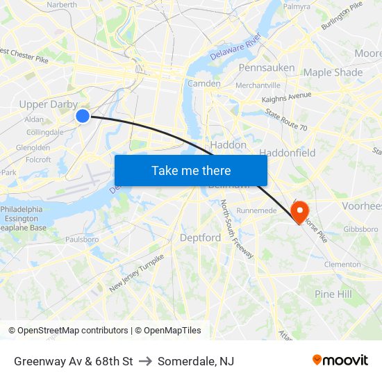 Greenway Av & 68th St to Somerdale, NJ map