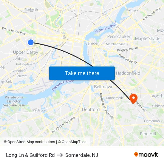 Long Ln & Guilford Rd to Somerdale, NJ map