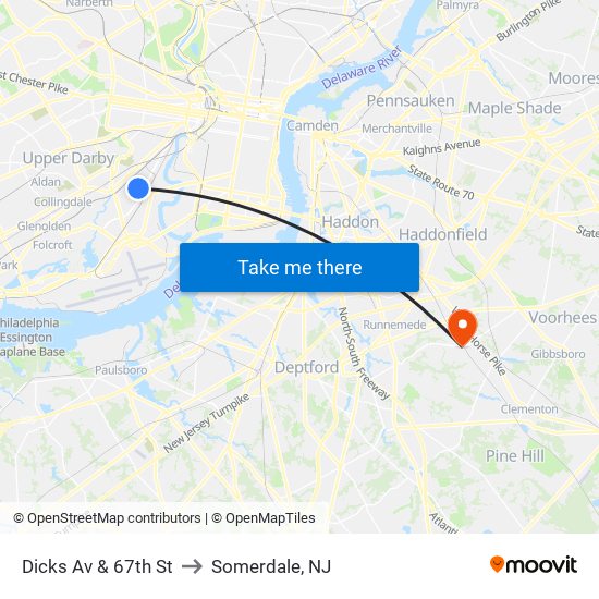 Dicks Av & 67th St to Somerdale, NJ map