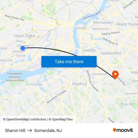 Sharon Hill to Somerdale, NJ map