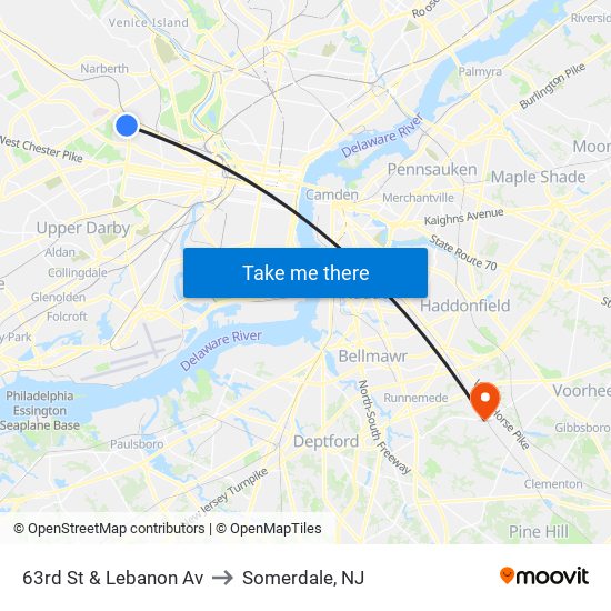 63rd St & Lebanon Av to Somerdale, NJ map