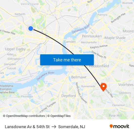 Lansdowne Av & 54th St to Somerdale, NJ map