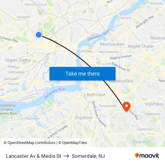 Lancaster Av & Media St to Somerdale, NJ map
