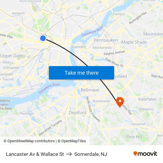 Lancaster Av & Wallace St to Somerdale, NJ map