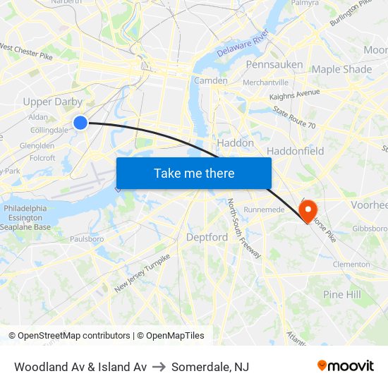 Woodland Av & Island Av to Somerdale, NJ map