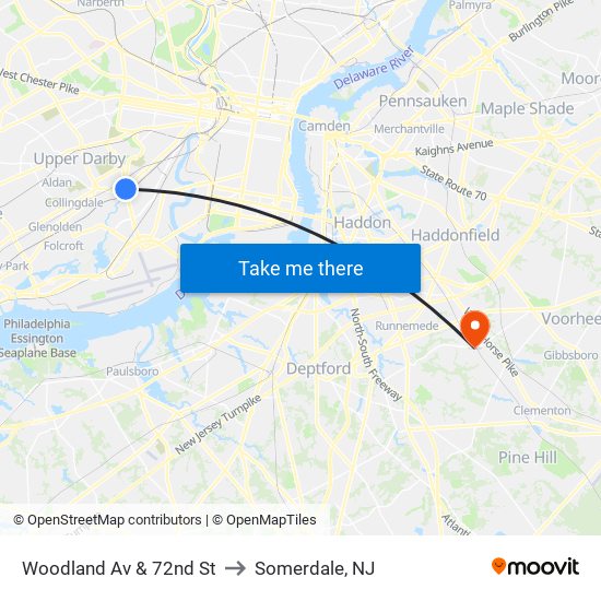 Woodland Av & 72nd St to Somerdale, NJ map
