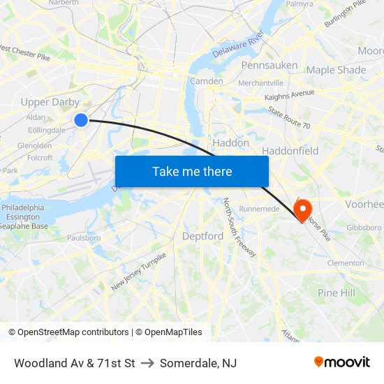 Woodland Av & 71st St to Somerdale, NJ map