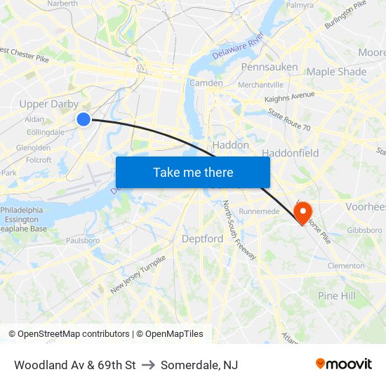 Woodland Av & 69th St to Somerdale, NJ map