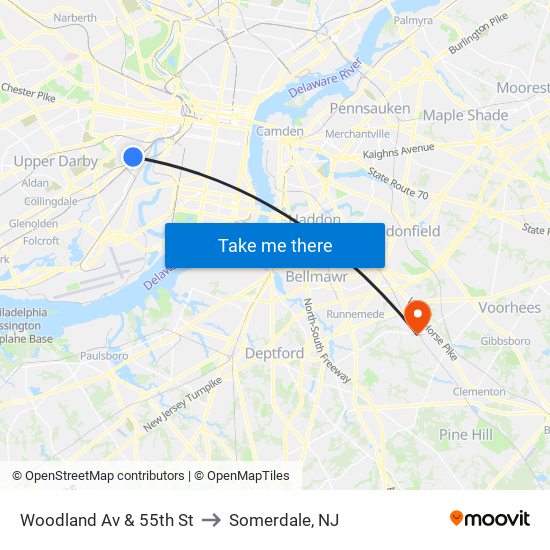 Woodland Av & 55th St to Somerdale, NJ map